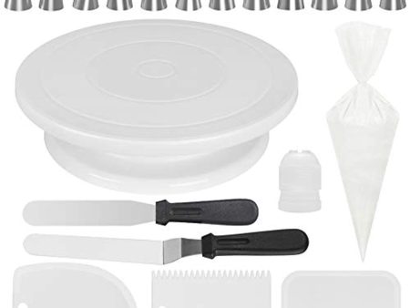 Kootek All-In-One Cake Decorating Supplies with Revolving Cake Turntable, 12 Cake Decorating Tips, 2 Icing Spatula, 3 Icing Smoother, 50 Disposable Pastry Bags and 1 Coupler Frosting Tool Baking Set Supply