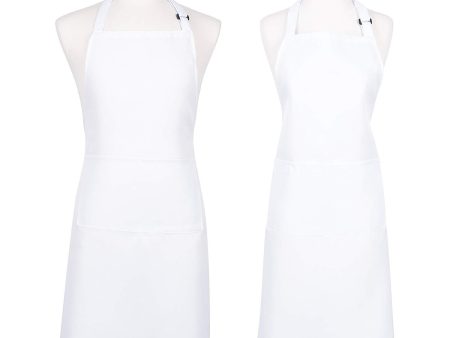 KAF Home 2 Pack Unisex Adjustable Water Resistant Apron - One Size Fits All Kitchen Chef Apron With 2 Large Oversized Pockets - Perfect for Crafting, Cooking, Baking, Painting, Gardening - White Cheap