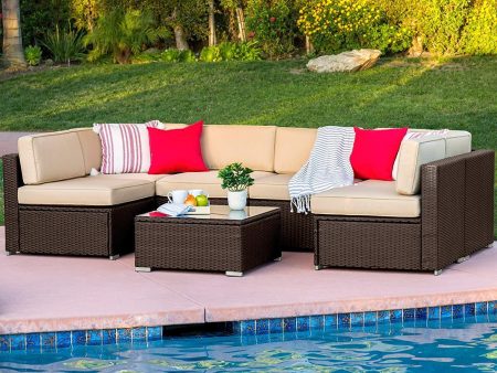 Best Choice Products 7-Piece Modular Outdoor Patio Rattan Wicker Sectional Conversation Sofa Set w  6 Chairs, Coffee Table, Weather-Resistant Cover, Seat Clips, Minimal Assembly Required - Brown For Cheap