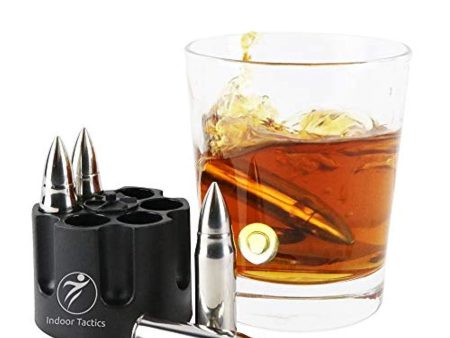 WHISKEY BULLET STONES WITH BASE - XL, 2.5  Original Extra Large Bullet-Shaped Whiskey Chillers, Unique Revolver Freezer Base, Set of 6, Gift for Whisky, Bourbon, Scotch Lovers, Groomsmen, Military For Sale