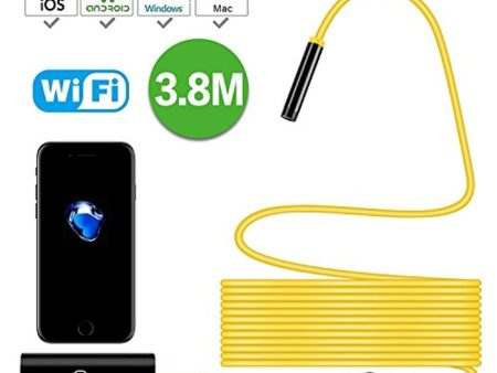 WiFi Endoscope,Wireless Borescope Waterproof 2.0 Megapixels HD Camera with 3.8M Yellow Snake wire with Micro USB,OTG Function for Android,IOS Smartphone,iPad,Samsung Pad,Tablet PC,Laptop For Discount