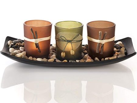 Dawhud Direct Natural Candlescape Set, 3 Decorative Candle Holders, Rocks and Tray For Discount