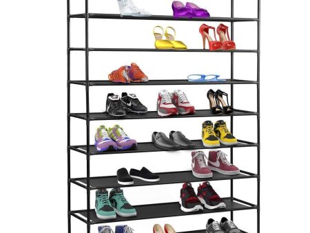 Halter 10 Tier Stackable Shoe Rack Storage Shelves - Stainless Steel Frame Holds 50 Pairs of Shoes - 39.125  X 11.125  X 69.5  - Black Fashion