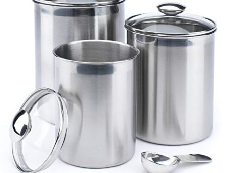 +Steel XL Canister Set Stainless Steel Set of 3 Canisters with Scoops and Lids Cheap