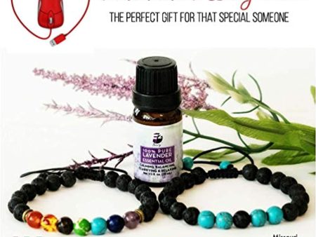 2 Adjustable Aromatherapy Bracelet Diffusers Gift Set (Lava Stones with Chakra Bracelet & Turquoise Bracelet) with10ml Lavender Essential Oil - Yoga Bracelet Online