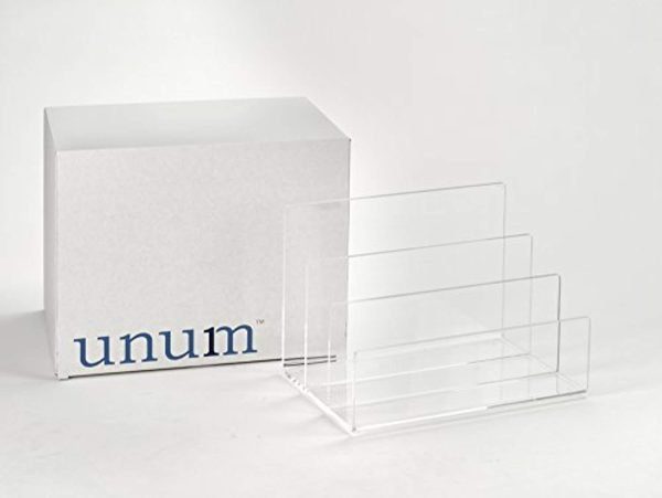 Crystal Clear Acrylic Desktop File Sorter Holder - Lucite Mail, Paper, File Folder Organizer – Eyeshadow, Makeup Palette and Electronics Organizer - Thick Cast Acrylic - Unum - 9  x 6.75  x 6.5  Discount