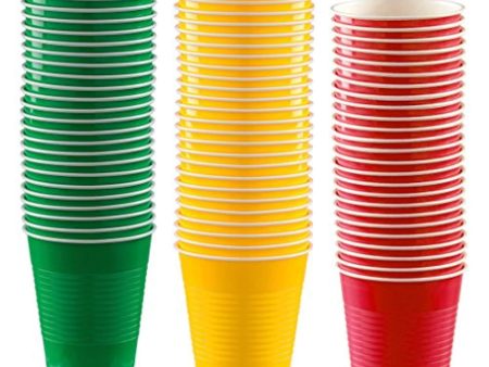 18 oz Party Cups, 96 Count - Festive Green, Sunshine Yellow, Red - 32 Each Color Discount