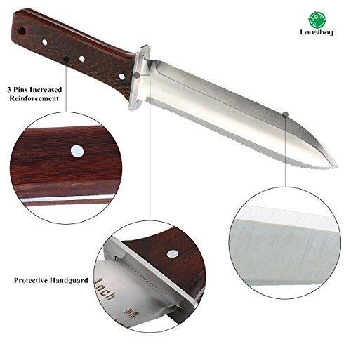 12   Hori Hori Garden Knife,Perfect Garden Tool for Gardening,Landscaping&Digging(7   Stainless Steel Blade with Ruler&Wood Handle), Leather Sheath, Plus Free Paper Knife! Supply