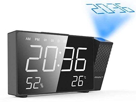 ANNT Projection Alarm Clock, Digital FM Radio Alarm Clock, Dual Alarm Snooze Function, 6.3  LED Display with 3 Dimmer,Temperature and Humidity, 12 24 Hour,USB Charging Port for Bedroom Online Sale