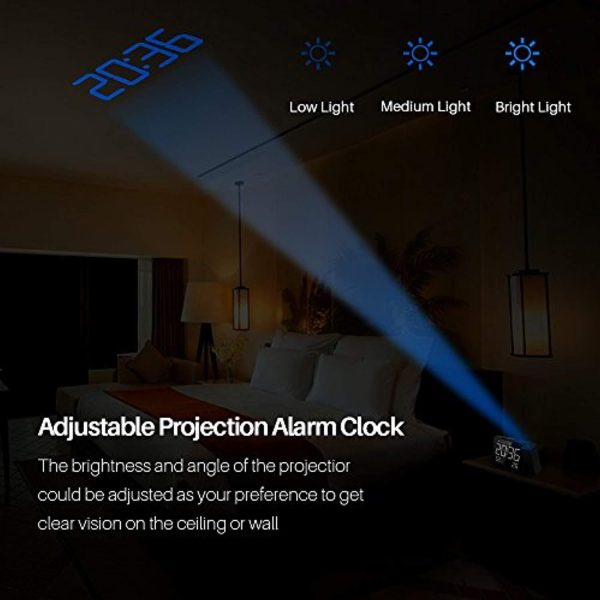 ANNT Projection Alarm Clock, Digital FM Radio Alarm Clock, Dual Alarm Snooze Function, 6.3  LED Display with 3 Dimmer,Temperature and Humidity, 12 24 Hour,USB Charging Port for Bedroom Online Sale