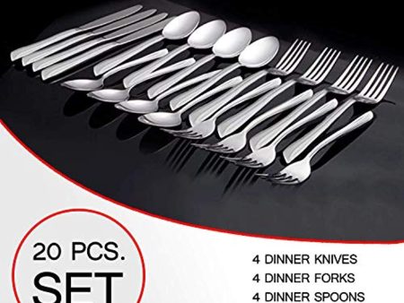 20-Piece Elegant Silverware Flatware Cutlery Set, Stainless Steel Utensils Service for 4, Include Knife Fork Spoon Teaspoons, Mirror Polished by WH-SHOP Sale