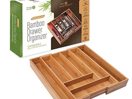 ✔ Premium, Extra Deep, Non-slip, Large Silverware Organizer| Expandable Bamboo Utensil Drawer Organizer| Wooden Flatware Holder, Cutlery Tray| Adjustable Kitchen Drawer Divider by PRISTINE BAMBOO on Sale