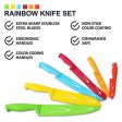 12 Piece Steel Color Knife Set - 6 Steel Kitchen Knives with 6 Knife Sheath Covers - Chef Knife Sets with Bread, Slicer, Santoku, Utility and Paring Knives - Colored Knife Set by Cooler Kitchen Hot on Sale