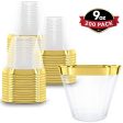 200 Gold Plastic Cups | 9 oz | Hard Disposable Cups | Plastic Wine Cups | Plastic Cocktail Glasses | Plastic Drinking Cups | Bulk Party Cups | Wedding Tumblers | Clear Plastic Cups With Gold Rim by Prestee Online now