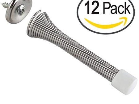 12 Pack Spring Door Stopper - 3 ¼ Inch Heavy Duty, Low Mounted Door Bumper for Home or Office – Made of Durable and Flexible Stainless Steel – Satin Nickel Color – Protects Doors & Walls - Door Stop For Cheap