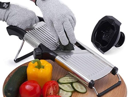 [Upgraded] Mandoline Slicer + FREE Cut-Resistant Gloves and Blade Guard – Adjustable Mandolin Vegetable Slicer and French Fry Cutter, Food Slicer, Vegetable Julienne - Stainless Steel by Grocery Art Sale