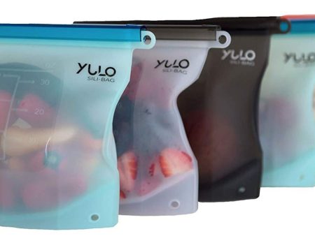 Yulo Sili-Bags Reusable Silicone Food Storage Bags (5 Pack) NEW design, reusable snack bags, freezer bags, AIRTIGHT sandwich bag, ECO friendly, microwavable, [5x Large 33 fl.oz reusable silicone bag] For Discount