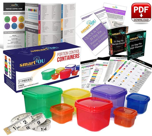 21 Day Portion Control Containers Kit - Nutrition Diet, Multi-Color Coded Weight Loss System. Complete Guide + PDF Planner + Recipe eBook and Tape Measure - BPA Free - 7 PC Online Hot Sale