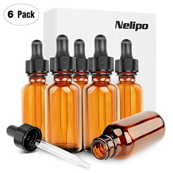 1oz Amber Glass Bottles for Essential Oils with Glass Eye Dropper - Pack of 12 For Sale