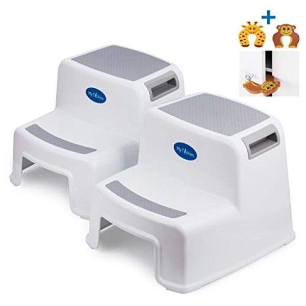 (2 Pack) 2 Step Stool for Kids with 2 Free Finger Pinch Guards! Perfect for The Bathroom and Kitchen, with Extra Thick Anti-Slip Rubber Feet. Fashion