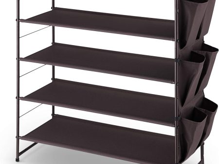 5-Tier Stackable and Expandable Shoe Rack with Side 6 Shoes Pockets, Bronze For Discount