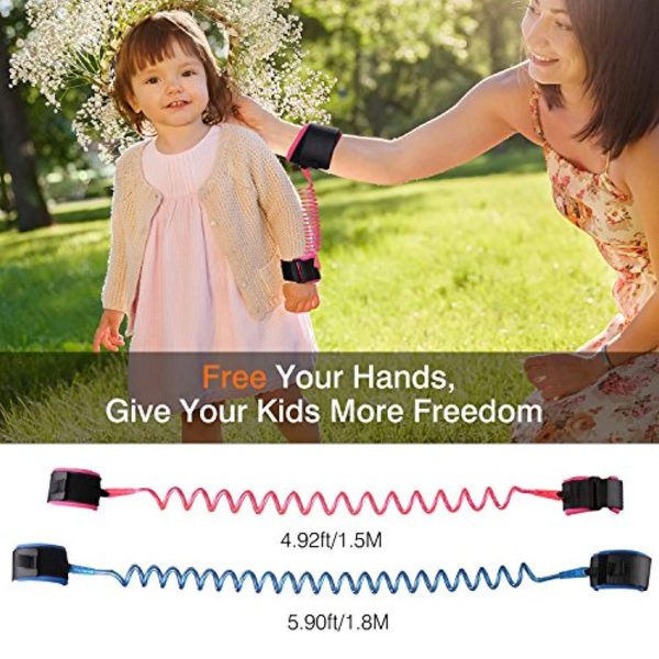 [2 Pack] Anti Lost Wrist Link, Zooawa Child Outdoor Safety Hook and Loop Wristband Leash Child Safety Harness for Kids and Toddlers, 1.5M Pink + 1.8M Blue For Discount