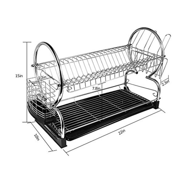 2-Tier Dish Rack and DrainBoard 22  x15 x10  Kitchen Chrome Cup Dish Drying Rack Tray Cultery Dish Drainer For Discount