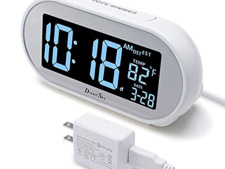 DreamSky Auto Time Set Alarm Clock with Snooze and Dimmer, Charging Station Phone Charger with Dual USB Port .Auto DST Setting, 4 Time Zone Optional, Battery Backup. (White) For Cheap