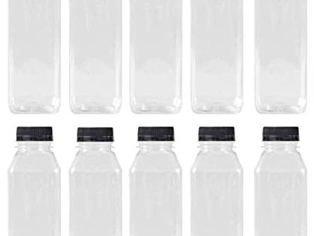 16 Oz Clear Plastic Juice Dressing PET Square Container Bottles w  Black Tamper Evident Caps by Pexale(TM)- (Pack of 10) (10) Supply