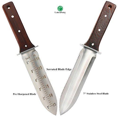 12   Hori Hori Garden Knife,Perfect Garden Tool for Gardening,Landscaping&Digging(7   Stainless Steel Blade with Ruler&Wood Handle), Leather Sheath, Plus Free Paper Knife! Supply