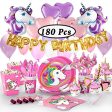 180+ PCS Complete Unicorn Party Supplies & Decorations - Glittery Unicorn Headband | Disposable Tableware Set | 30 Magical Balloons | 24 Pc Unicorn Cupcake Wrappers & Toppers | Party Favors For Cheap