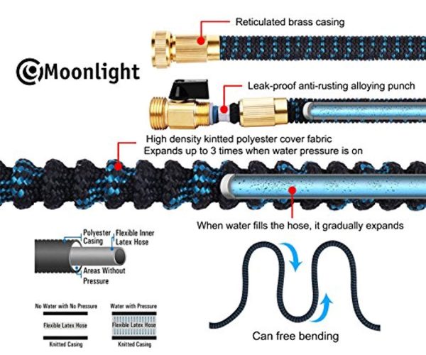 2018 Expandable Garden Hose 50ft - Best Water Hose with 3 4 Brass Connectors, 100% No Rust, Kinks or Leaks, Extra Strong Fabric - Outdoor Hose with 9-Way Spray Nozzle - Flexible Expanding Hose 50ft Cheap