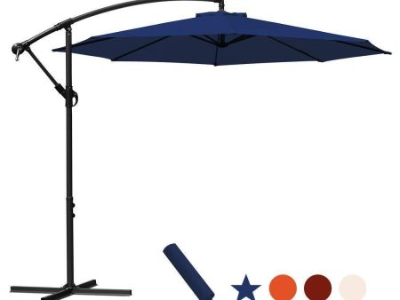 10 ft Offset Cantilever Patio Umbrella Outdoor Market Hanging Umbrellas & Crank with Cross Base and Umbrella Cover, 8 ribs (Navy Blue) Supply