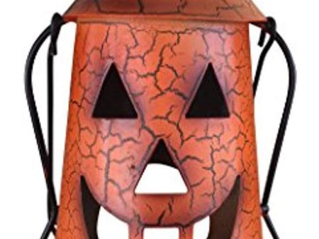 Halloween Pumpkin Rustic Lantern with Handle, - Metal Jack O Lantern Fall Decoration, Standing or Hanging, Holds Pillar Candle - Indoor, Outdoor, by Clovers Garden Fashion