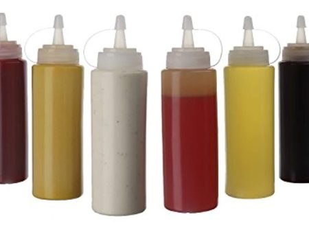 (6pk) 8 oz Plastic Squeeze Squirt Condiment Bottles with Twist On Cap Lids_ top dispensers for ketchup mustard mayo hot sauces olive oil_ bulk clear bpa free bbq set Online now