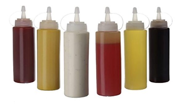 (6pk) 8 oz Plastic Squeeze Squirt Condiment Bottles with Twist On Cap Lids_ top dispensers for ketchup mustard mayo hot sauces olive oil_ bulk clear bpa free bbq set Online now