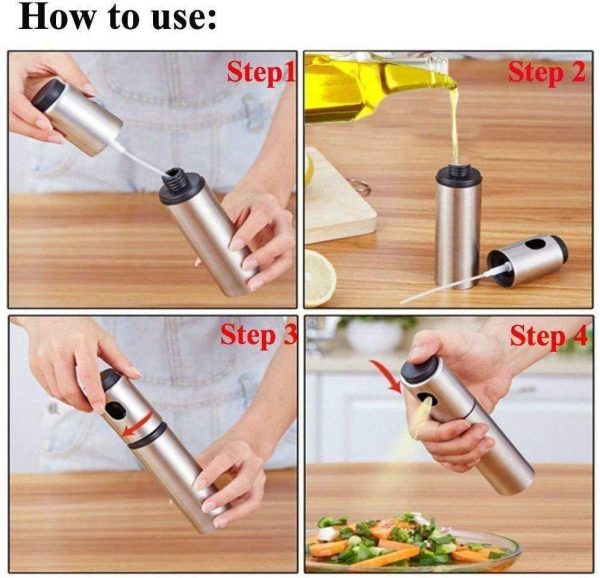 100ml Food Grade Stainless Steel Refillable Olive Oil sprayer for cooking, Salad Oil Dressing,BBQ, Grilling and Roasting, JSDOIN Cooking wine & Vinegar Sprayer Online Sale