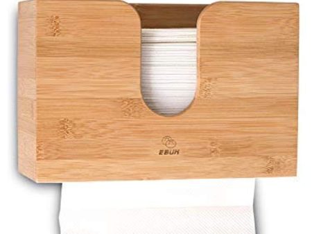 Paper Towel Dispenser Bamboo, Paper Towel Holder Wall Mount & Countertop Toilet Paper Dispenser For Kitchen And Restroom Decor - Holds Multifold Paper Towel, C Fold, Trifold Hand Tissue Napkin For Sale