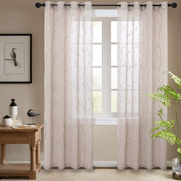 2 Panel Sheer Curtains White 84 inch Living Room Drapes Window Curtain Voile Sheers Linen Textured Hot on Sale