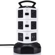 Power Strip Tower JACKYLED Surge Protector Electric Charging Station 3000W 13A 16AWG 10 Outlet Plugs with 4 USB Slot + 6ft Cord Wire Extension Universal Socket for PC Laptops Mobile Cheap