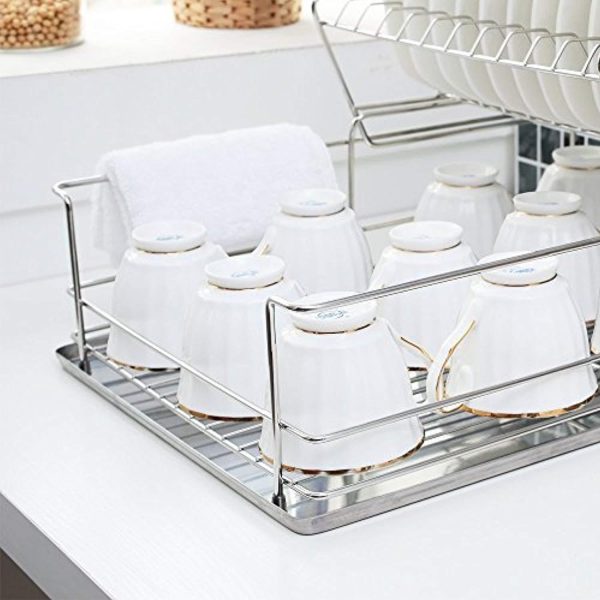 1208S 2 Tier Dish Drainer Dish Rack with Removable Utensil Cup for Kitchen Counter, Stainless Steel Cheap