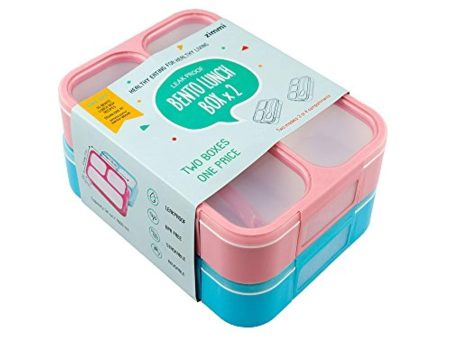 Zimmi Lunch Box Set of 2 Leakproof Lunch Containers, Pink Blue, 3-4 Insulated Compartments, Lightweight Bento Lunch Boxes for Kids Adults Athletes, Fit for Meal Prep, Snacks, Portion Control For Discount