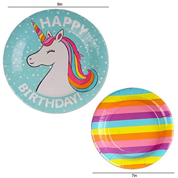 102 Piece Rainbow Unicorn Party Supplies Set Including Banner, Plates, Cups, Napkins, Straws, and Tablecloth, Serves 20 For Discount