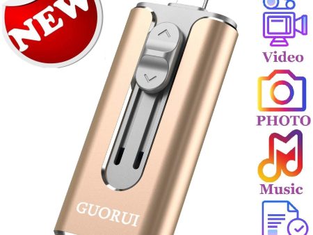 Photo Stick Mobile for iPhone USB Flash Drive 256GB GUORUI USB Memory Stick 256GB for iPhone X XR XS MAX 6 7 8 Plus iPad Pro External Storage for iPhone iPad PC Android Micro USB Jump Drive Thumb Glod Sale