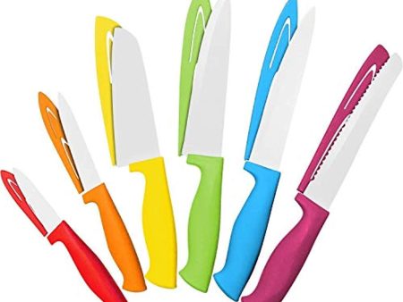 12 Piece Steel Color Knife Set - 6 Steel Kitchen Knives with 6 Knife Sheath Covers - Chef Knife Sets with Bread, Slicer, Santoku, Utility and Paring Knives - Colored Knife Set by Cooler Kitchen Hot on Sale