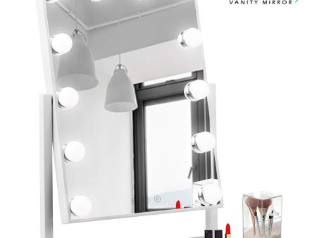 WAYKING Makeup Mirror with Lights, Lighted Vanity Mirror with 12 LED Bulbs and Touch Dimmer, Rotary Tabletop Cosmetic Mirror, 3 Color Modes, White Cheap