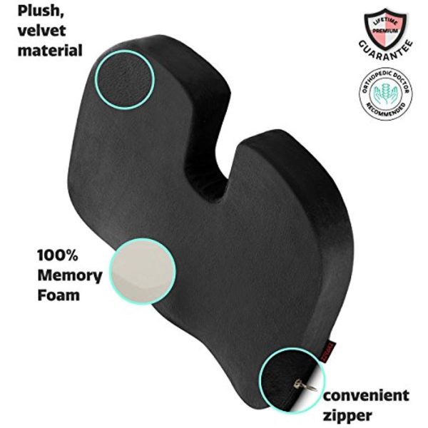 Ziraki Coccyx Seat Cushion Orthopedic, Luxury Chair Pillow, 100% Memory Foam, For Back Pain Relief & Sciatica & Tailbone Pain Back Support - Ideal Gift For Home Office Chair & Car Driver Seat Pillow Discount