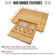 100% Natural Bamboo Cheese Board and Cutlery Set with Slide-out Drawer. Serving Tray for Wine, Crackers, Charcuterie. Perfect for Christmas, Wedding & Housewarming Gifts. For Cheap