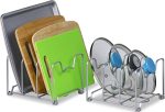 2 Pack - SimpleHouseware Kitchen Cabinet Pantry and Bakeware Organizer Rack Holder, Silver For Discount