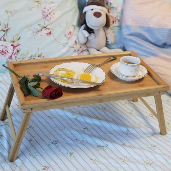 Zhuoyue Bamboo Bed Tray with Folding Legs, Lap Tray with Lipped Tabletop Great for Breakfast in Bed or Dinner by The TV, Use As Lap Drawing Table or Eating Tray Discount